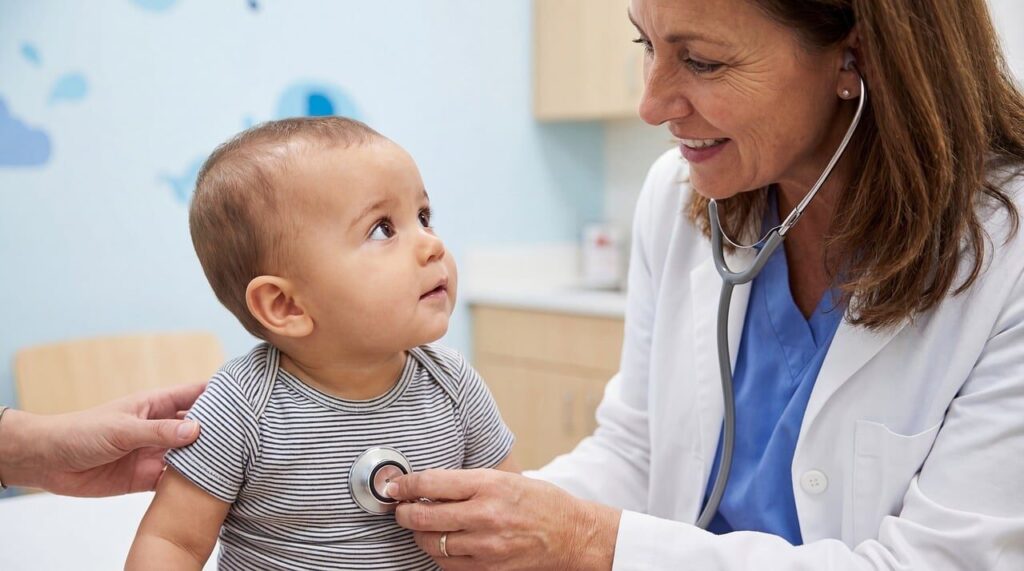 pediatrician, doctor, baby, child, healthcare, medical, clinic clinic, hospital, toddler, checkup, physician, pediatric pediatric, professional, medicine, childhood, care, nursing, wellness, safety, examination, female doctor, specialist specialist, infant, illness illness, health