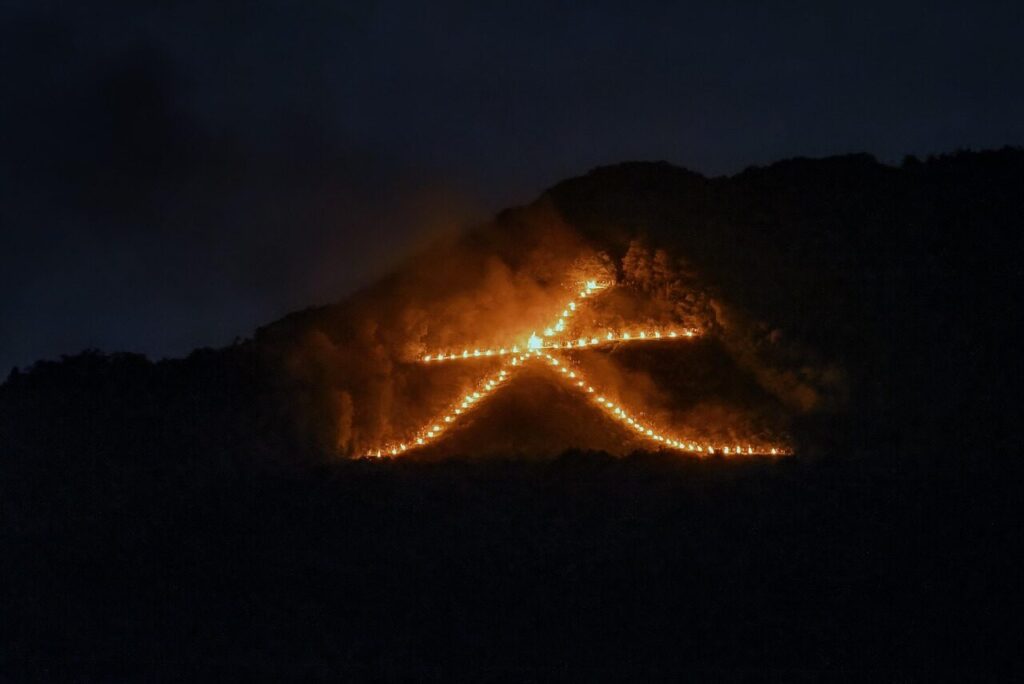 mountain, fire, nature, spirit, traditional religious event, obon, kyoto, gozan okuribi, japan